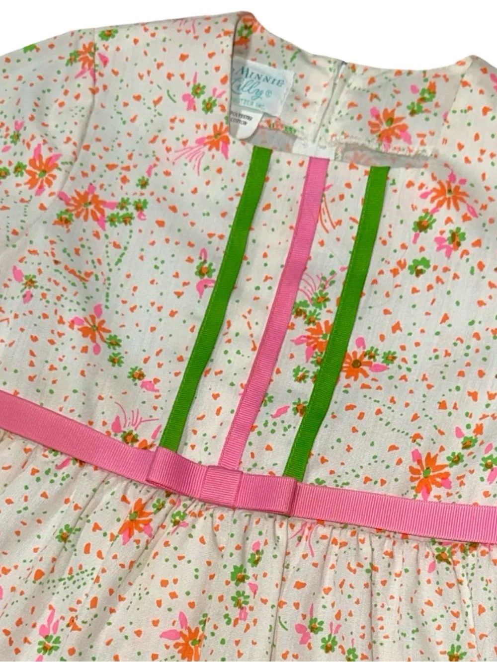 The Minnie Lilly Pulitzer Vintage 1960’s 4 Pink Orange Green Floral Cotton Dress